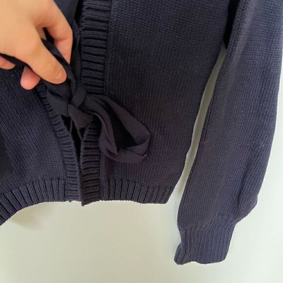 525 America Open Back Lace Up Turtleneck Chunky Knit Sweater Navy Blue S NWT - Picture 10 of 10